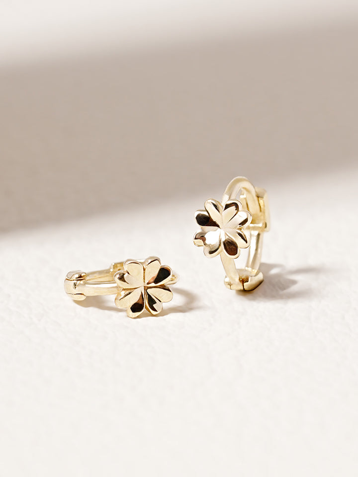 14K 18K Solid Gold Lucky Clover Mini Flower Cartilage Hoop Earring
