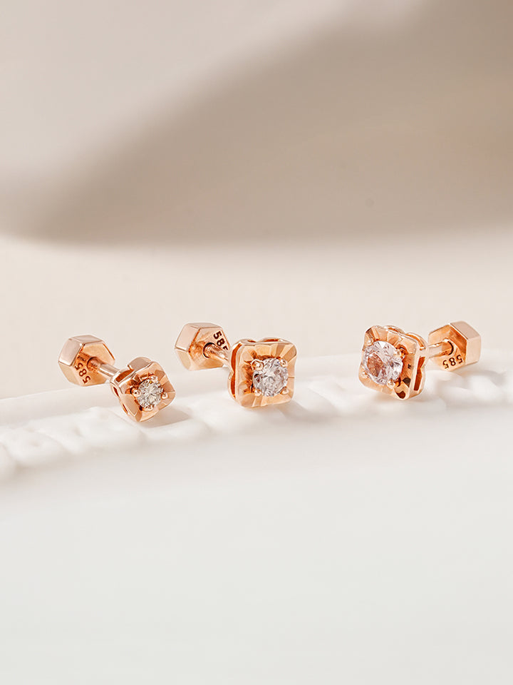 14K Gold Lumilight Golden Square Diamond Cartilage Earring 18G