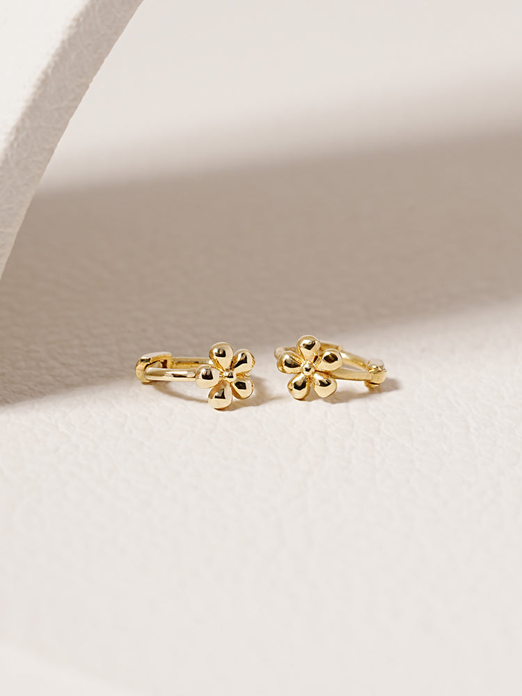 14K 18K Mini Flower Bloom Cartilage Hoop Earring