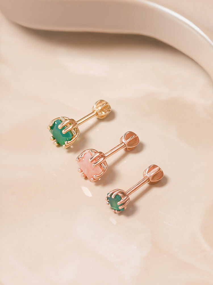 14K Solid Gold Morning Forest Gemstone Cartilage Earring 18G16G