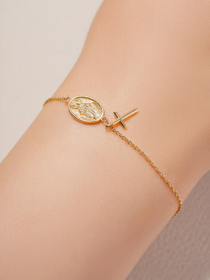 14K Saint Drop Cross Bracelet