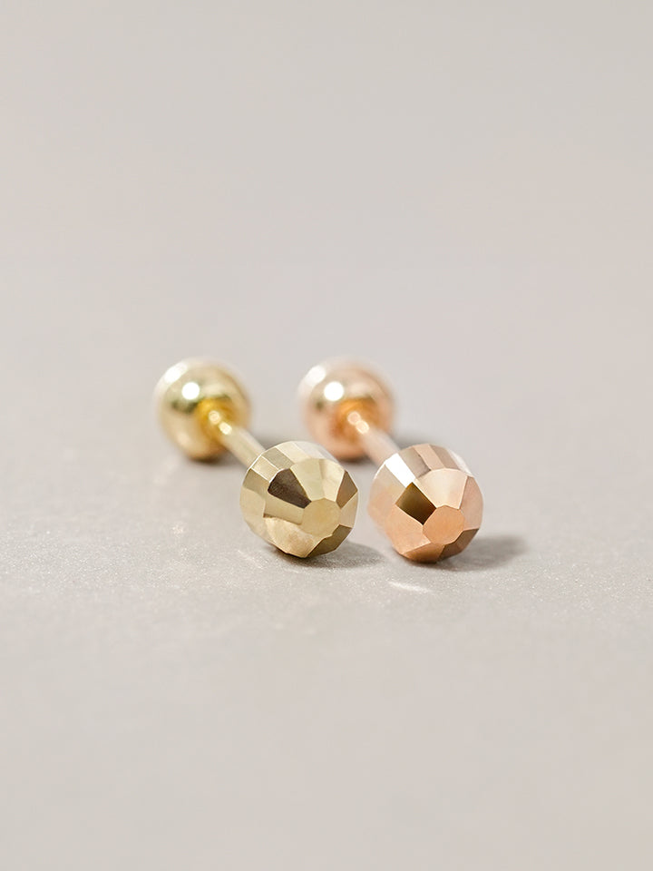 14K Solid Gold Shining Circular Cut Cartilage Earring 20G