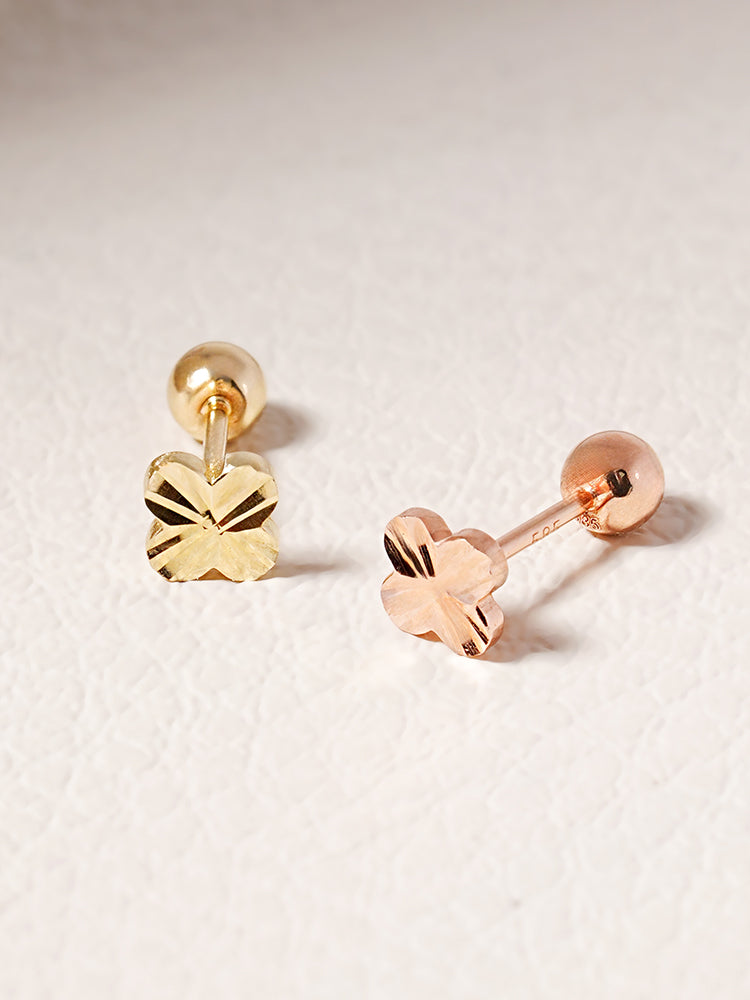 14K Solid Gold Shining Clover Cutting Cartilage Earring 20G