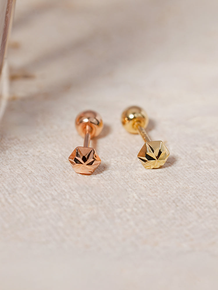 14K Solid Gold Shining Hexagonal Cutting Cartilage Earring 20G