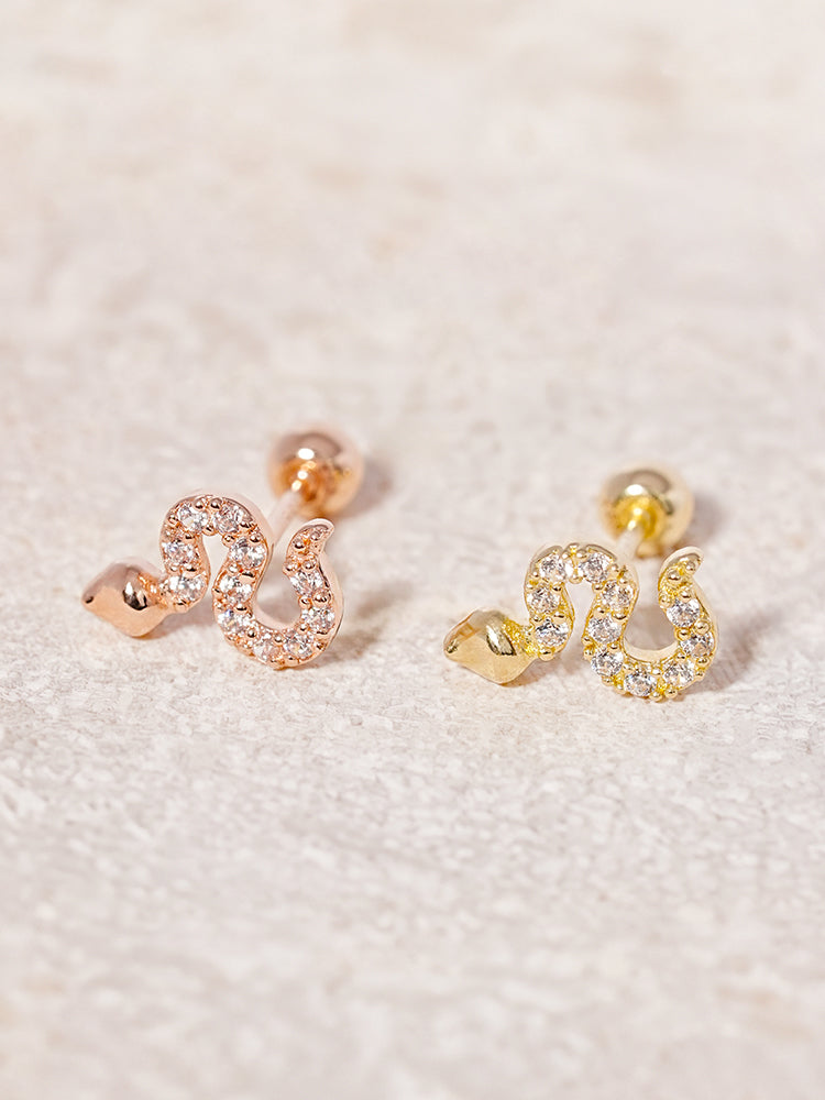 14K Solid Gold Bling Snake Cubic Cartilage Earring 20G