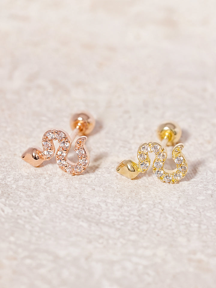 14K Solid Gold Bling Snake Cubic Cartilage Earring 20G