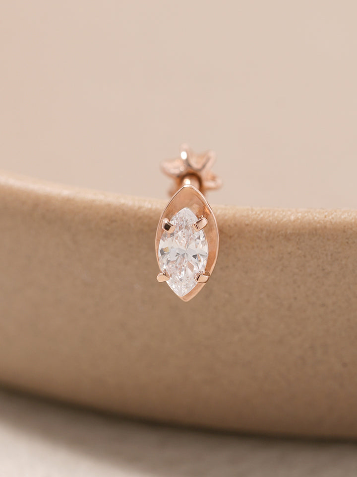 14K Solid Gold Snowflake Silhouette Crystal Cartilage Earring 18G16G