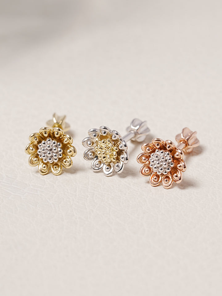 14K Solid Gold Sunflower Bloom Cartilage Earring 18G16G