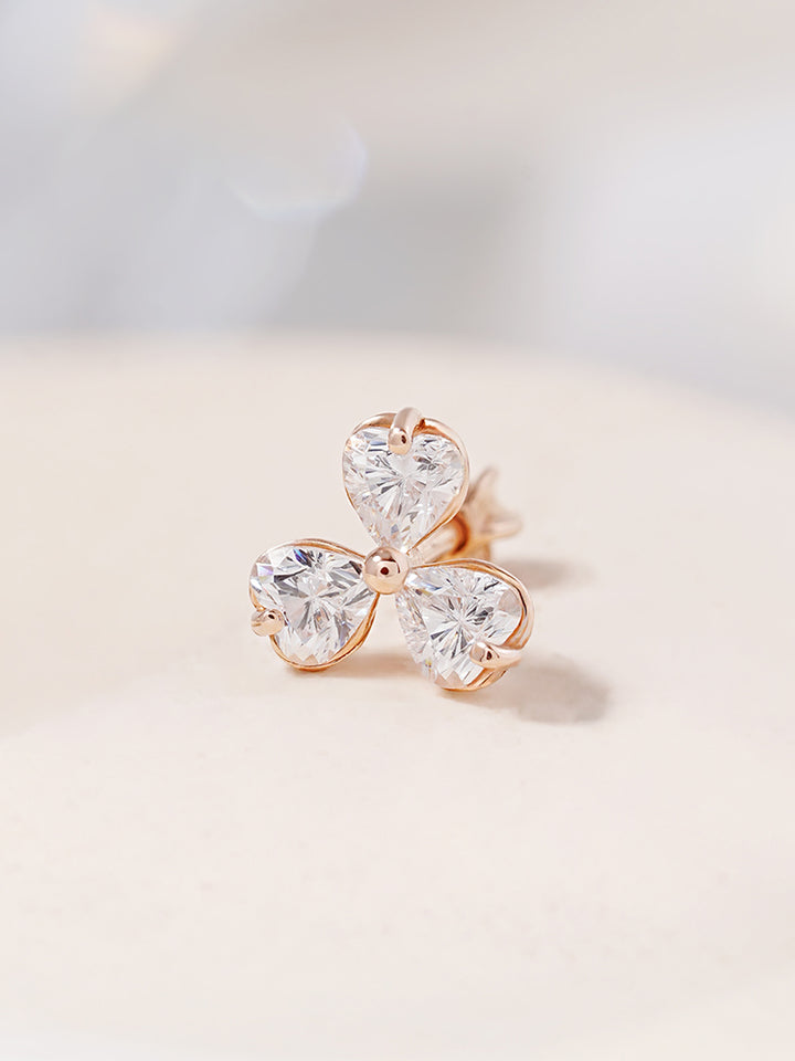 14K Gold Trio Clover Cartilage Earring 18G16G