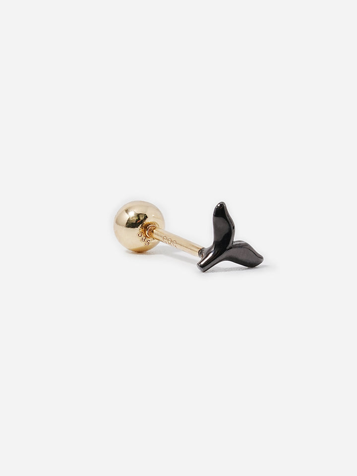 14K Solid Gold Black Mini Whale Tail Cartilage Earring 20G18G16G