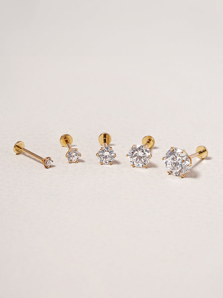 14K Solid Gold Lab Diamond Shine Classic Internally Threaded Labret Piercing 20G