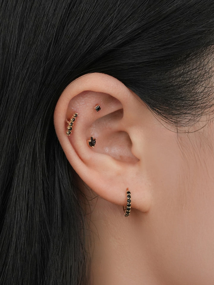 14K Solid Gold Black Mini Tiara Cartilage Earring 20G