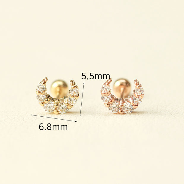 14K Gold Crystal Crescent Earring 20G18G16G