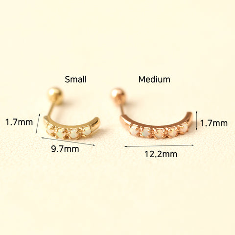 14K Gold Opal Half Curved Earring 20G18G16G