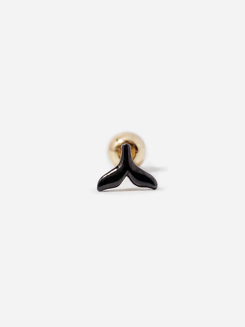 14K Solid Gold Black Mini Whale Tail Cartilage Earring 20G18G16G