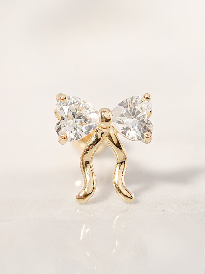 14K Solid Gold Balletcore Cubic Ribbon Cartilage Earring 20G