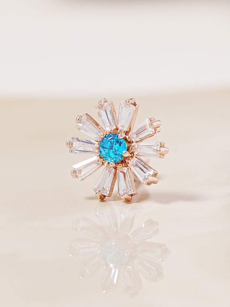 14K Gold Blue Sunshine Cartilage Earring 18G16G