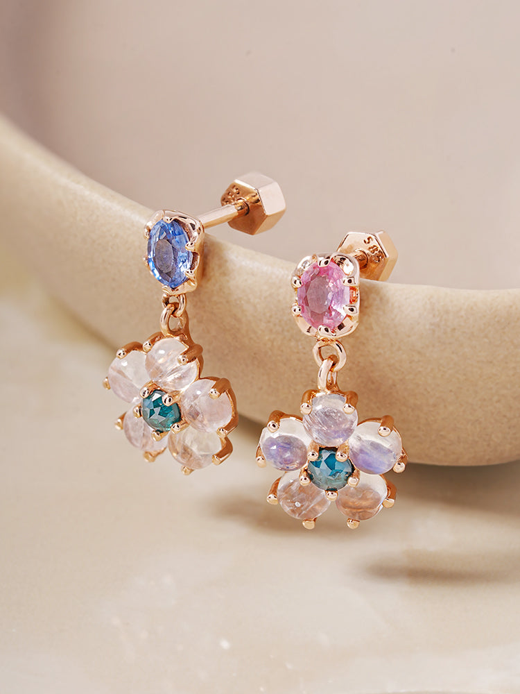 14K Solid Gold Brightening Sapphire Flower Drop Cartilage Earring 18G