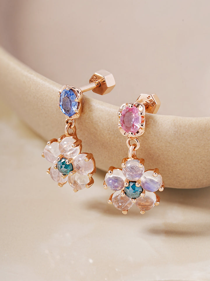 14K Solid Gold Brightening Sapphire Flower Drop Cartilage Earring 18G