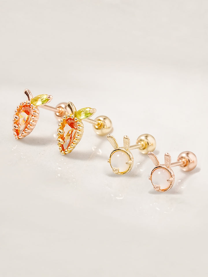 14K Solid Gold Bunny Bunny Carrot Rabbit Cartilage Earring 20G