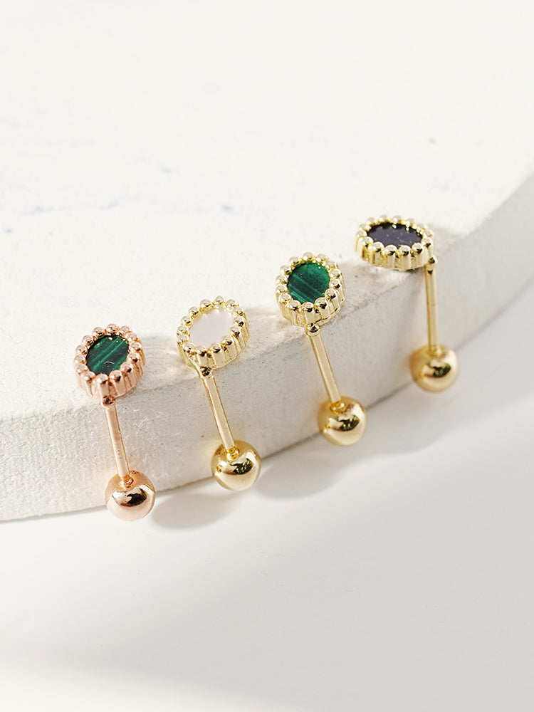 14K Solid Gold Classic Oval Stone Cartilage Earring 20G