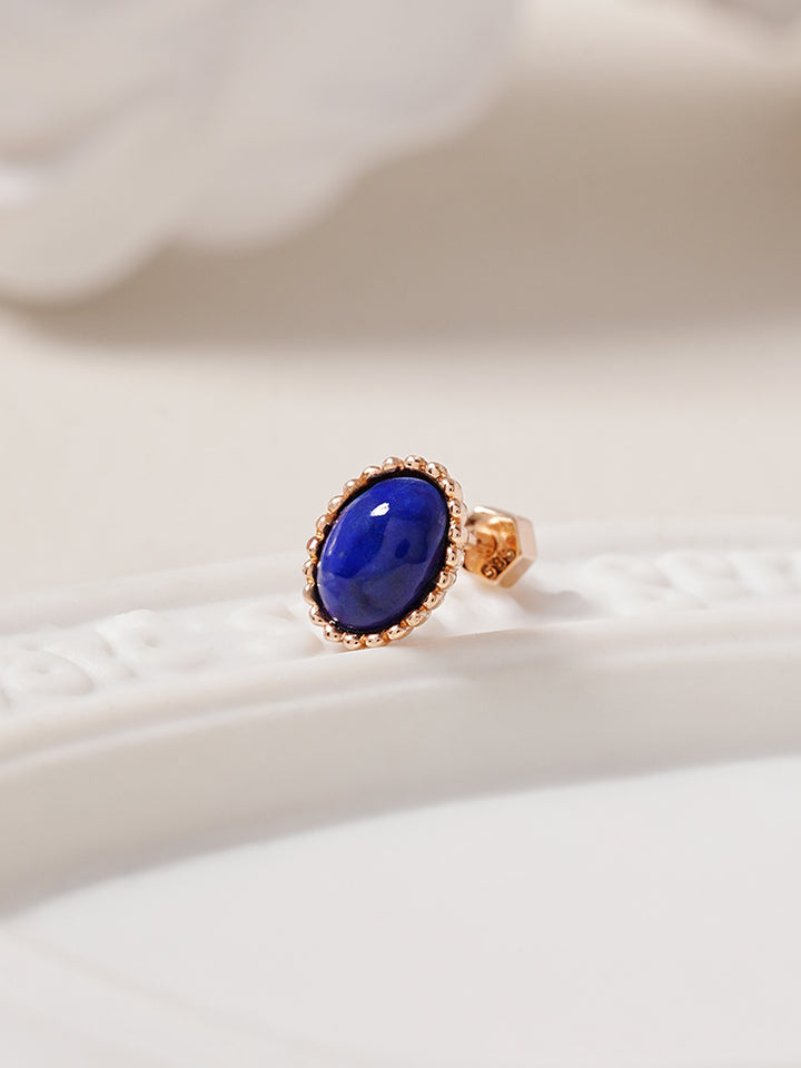 14K Gold Elegance Crown Lapis Lazuli Cartilage Earring 18G