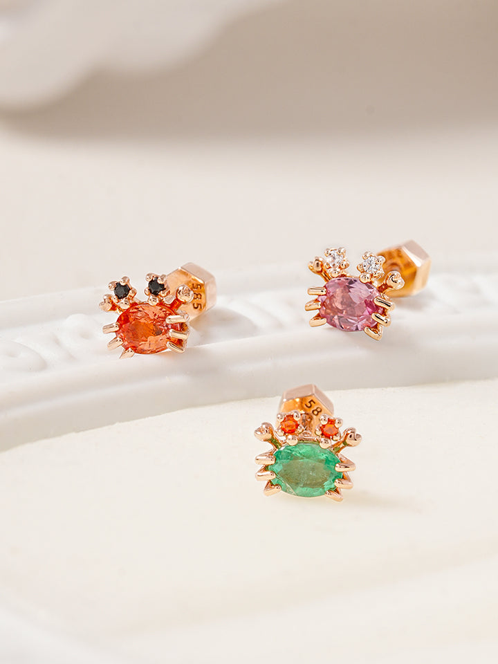 14K Gold Sapphire Sea Crab Cartilage Earring 18G