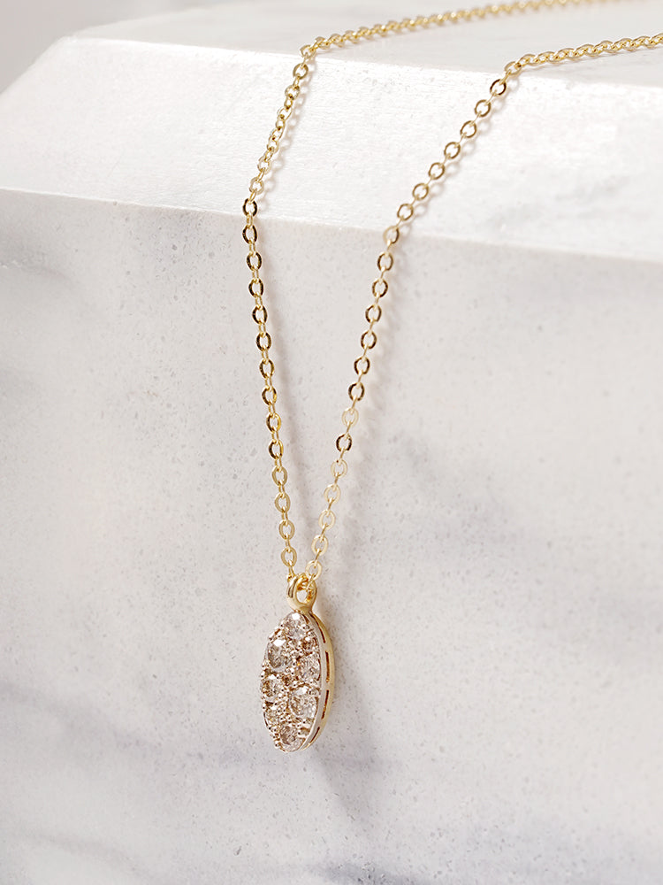 14K 18K Solid Gold Glitter Oval Diamond Necklace