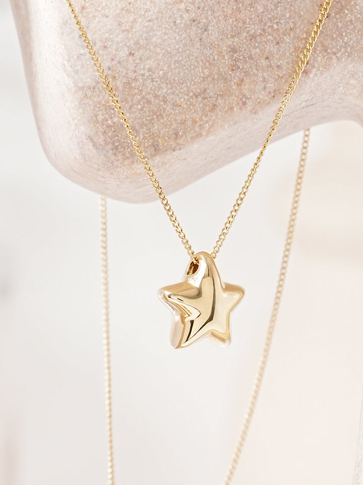 14K Solid Gold Star Golden Layer Necklace