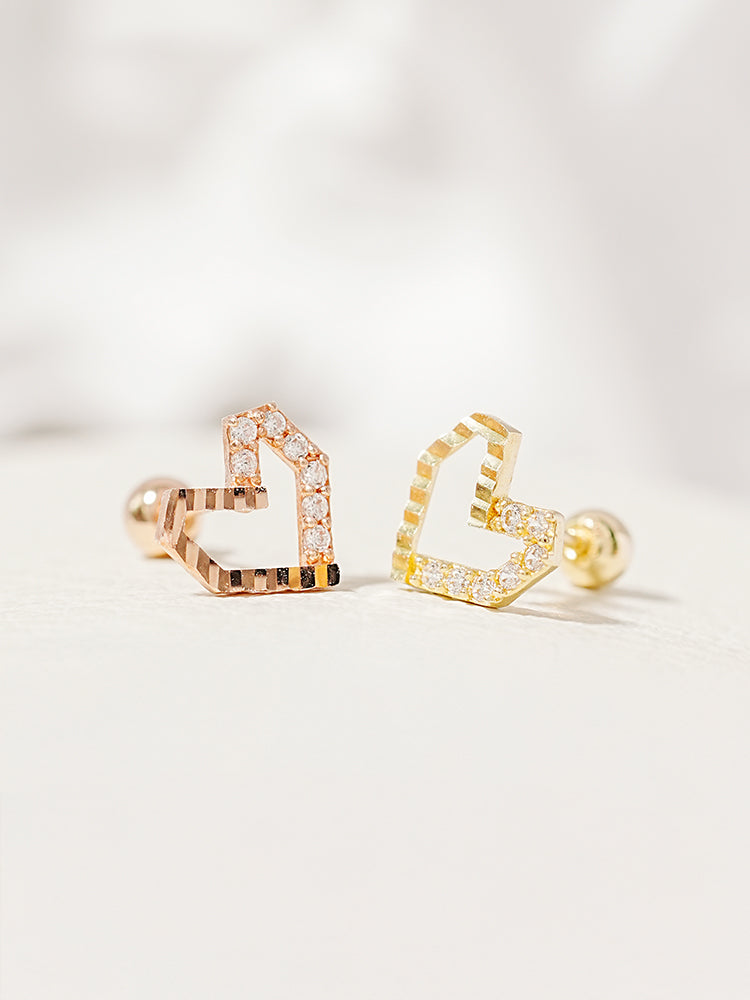 14K Solid Gold Half-and-Half Heart Cubic Cartilage Earring 20G