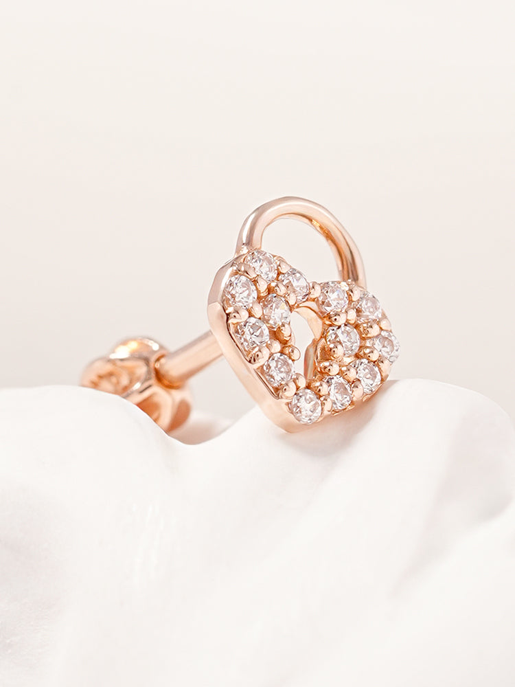 14K Gold Heart Love Lock Cartilage Earring 18G16G