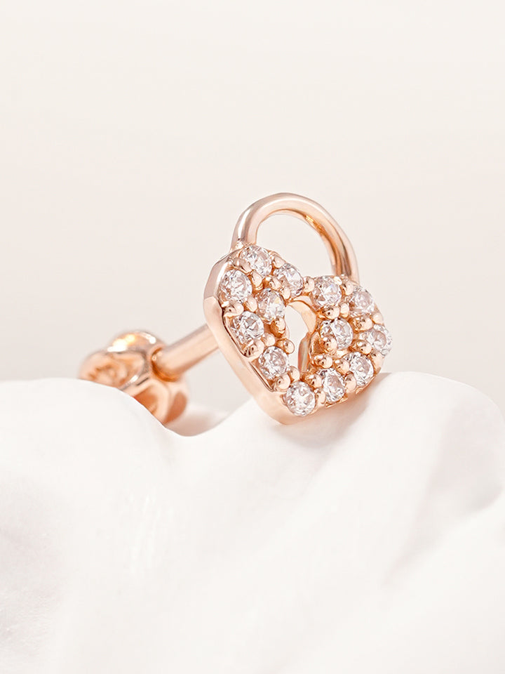 14K Gold Heart Love Lock Cartilage Earring 18G16G