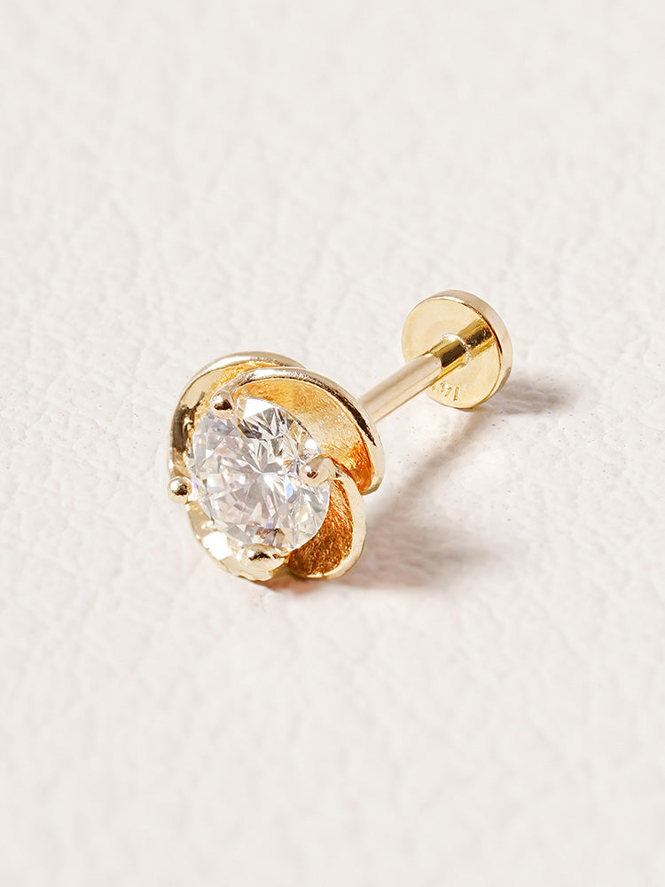 14K Solid Gold Lab Diamond Rose Internally Threaded Labret Piercing 20G