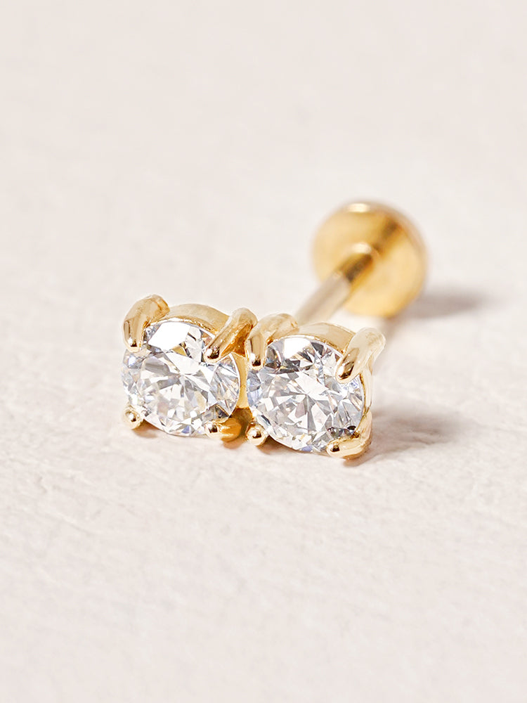 14K Solid Gold Lab Diamond Twin Stud Internally Threaded Labret Piercing 20G