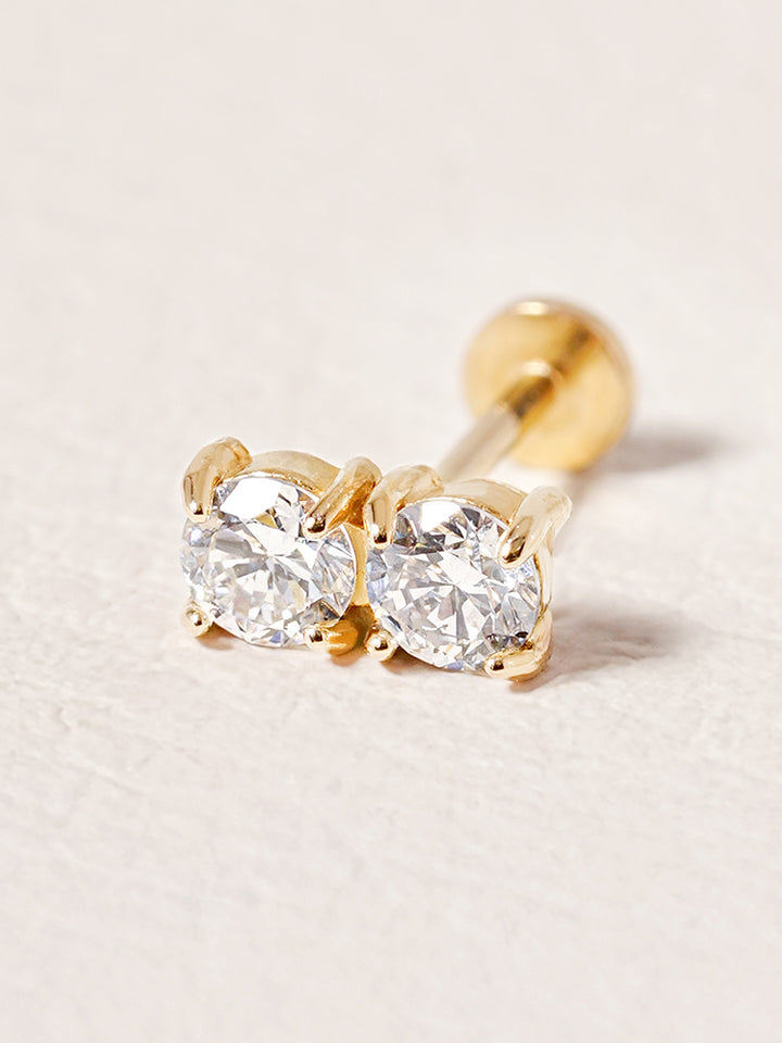 14K Solid Gold Lab Diamond Twin Stud Internally Threaded Labret Piercing 20G