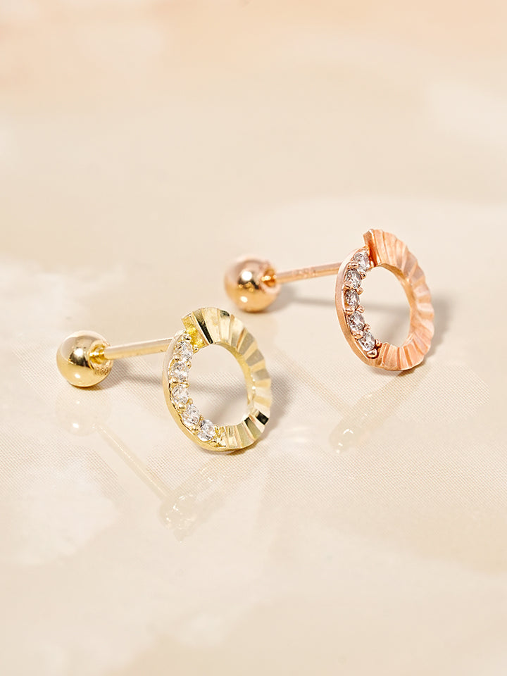 14K Solid Gold Jackpot Round Cut Cubic Cartilage Earring 20G