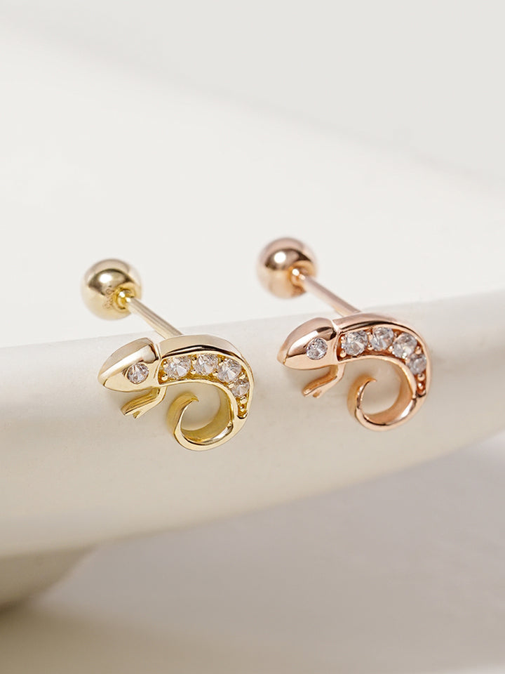 14K Solid Gold Kitsch Lizard Cubic Cartilage Earring 20G