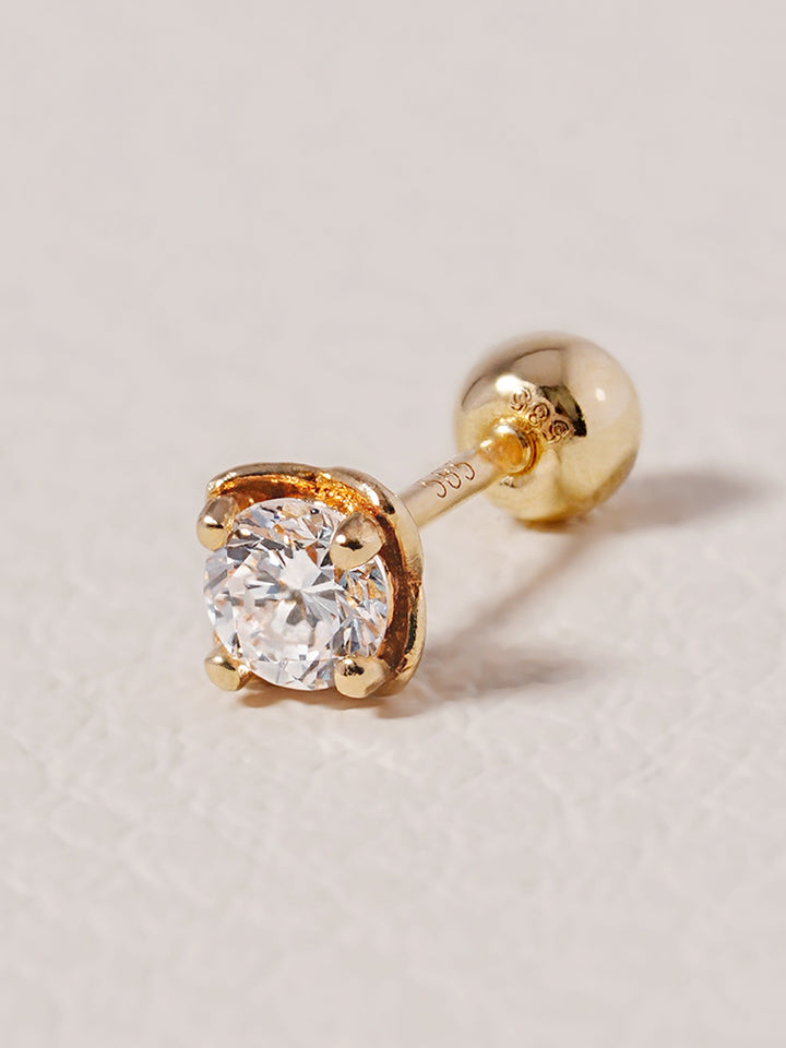 14K Solid Gold Lab Diamond Classic Square Cartilage Earring 20G18G16G