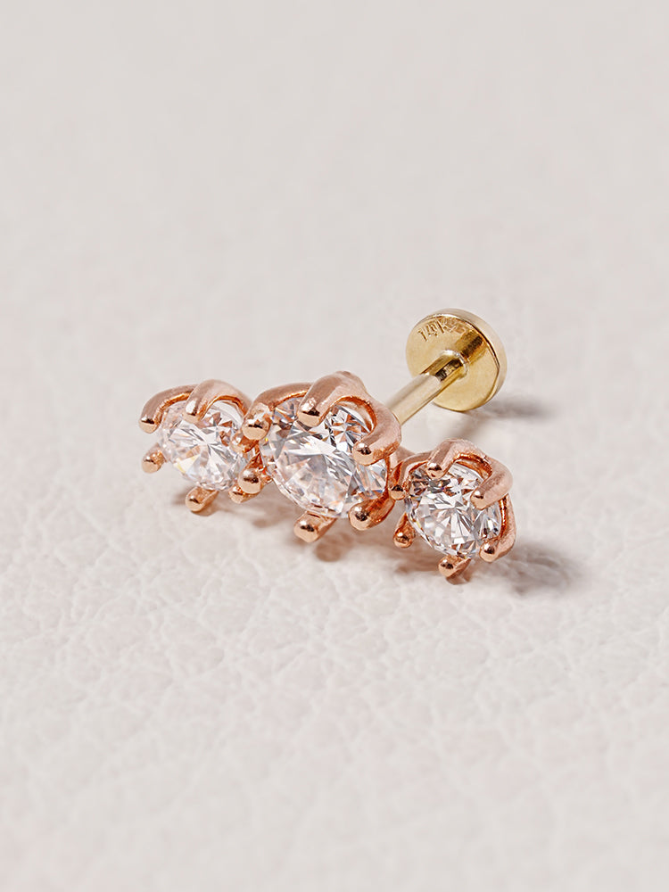 14K Solid Gold Lab Diamond Lumiere Internally Threaded Labret Piercing 20G