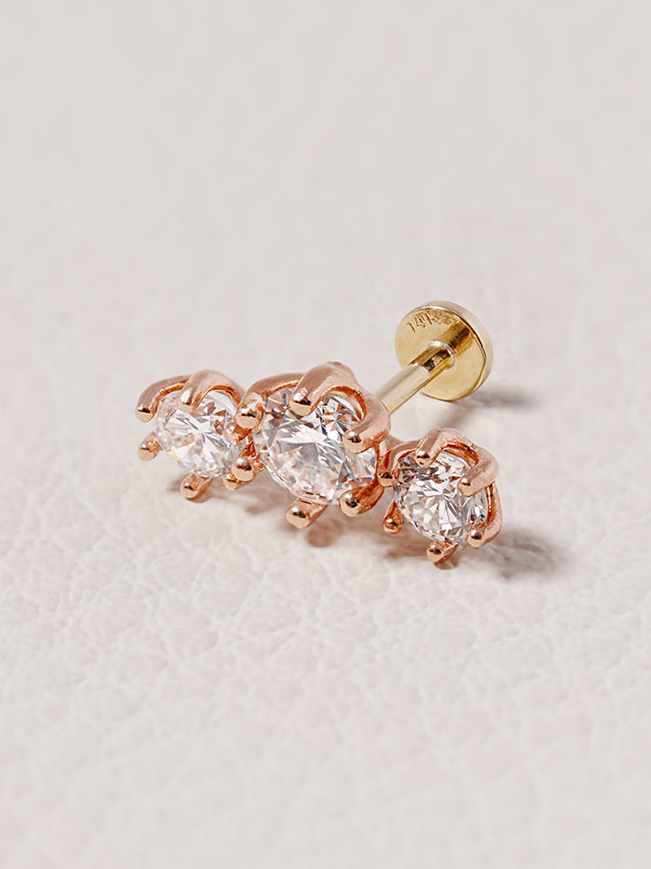 14K Solid Gold Lab Diamond Lumiere Internally Threaded Labret Piercing 20G