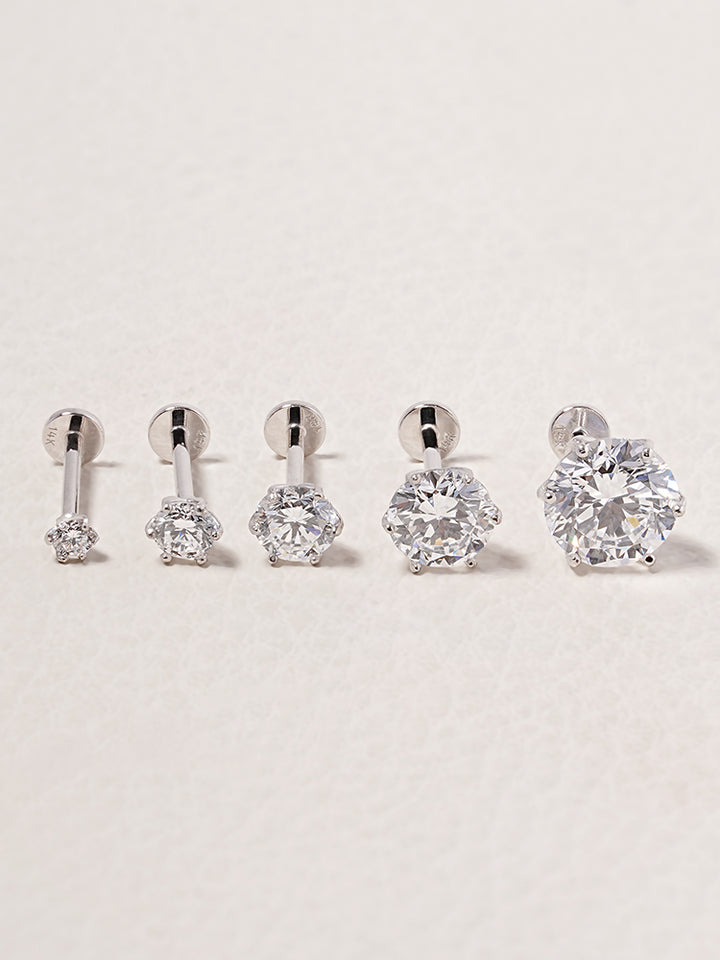 14K Solid Gold Lab Diamond Shine Classic Internally Threaded Labret Piercing 20G