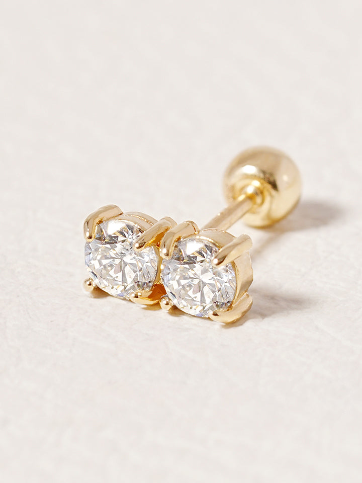 14K Solid Gold Lab Diamond Twin Stud Cartilage Earring 20G18G16G