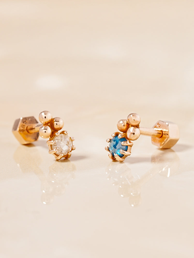 14K Solid Gold Labien Rough Diamond Cartilage Earring 18G