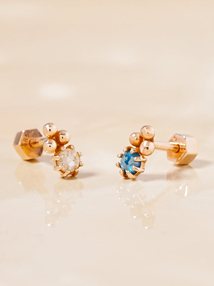 14K Solid Gold Labien Rough Diamond Cartilage Earring 18G