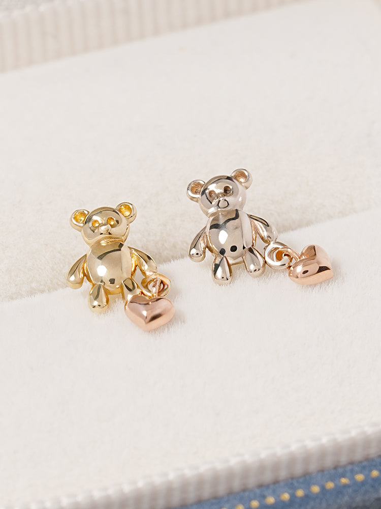 14K Gold Love Heart Bear Cartilage Earring 18G16G
