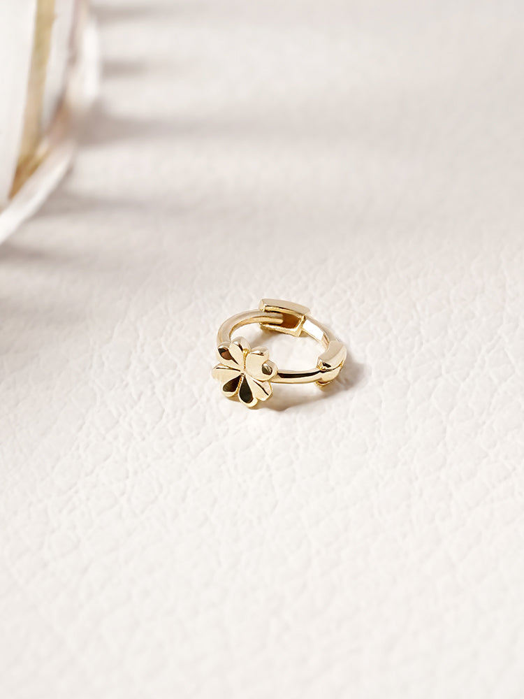 14K 18K Solid Gold Lucky Clover Mini Flower Cartilage Hoop Earring