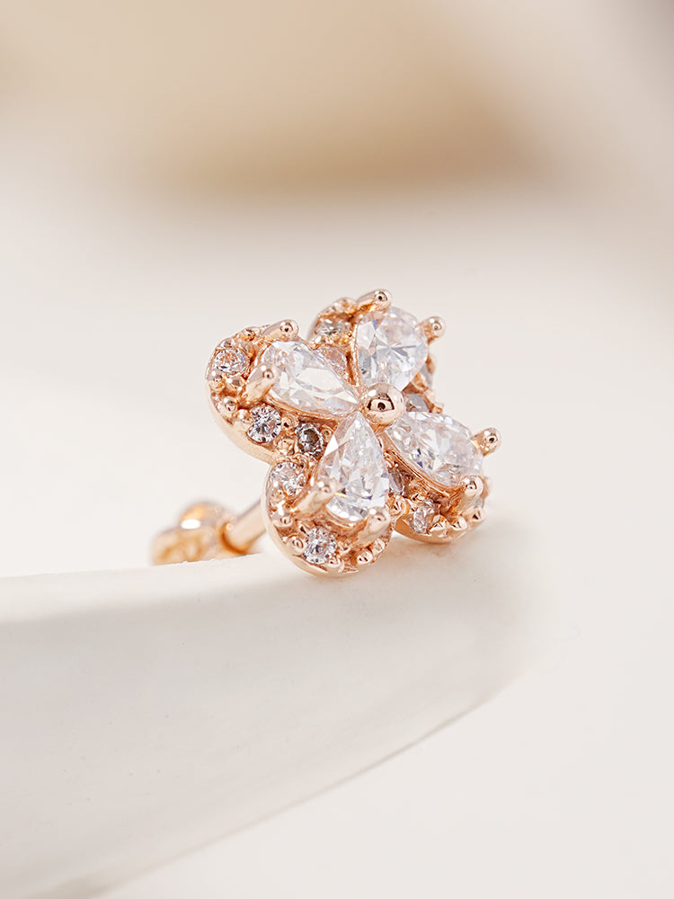 14K Gold Lucky Clover Cartilage Earring 18G16G