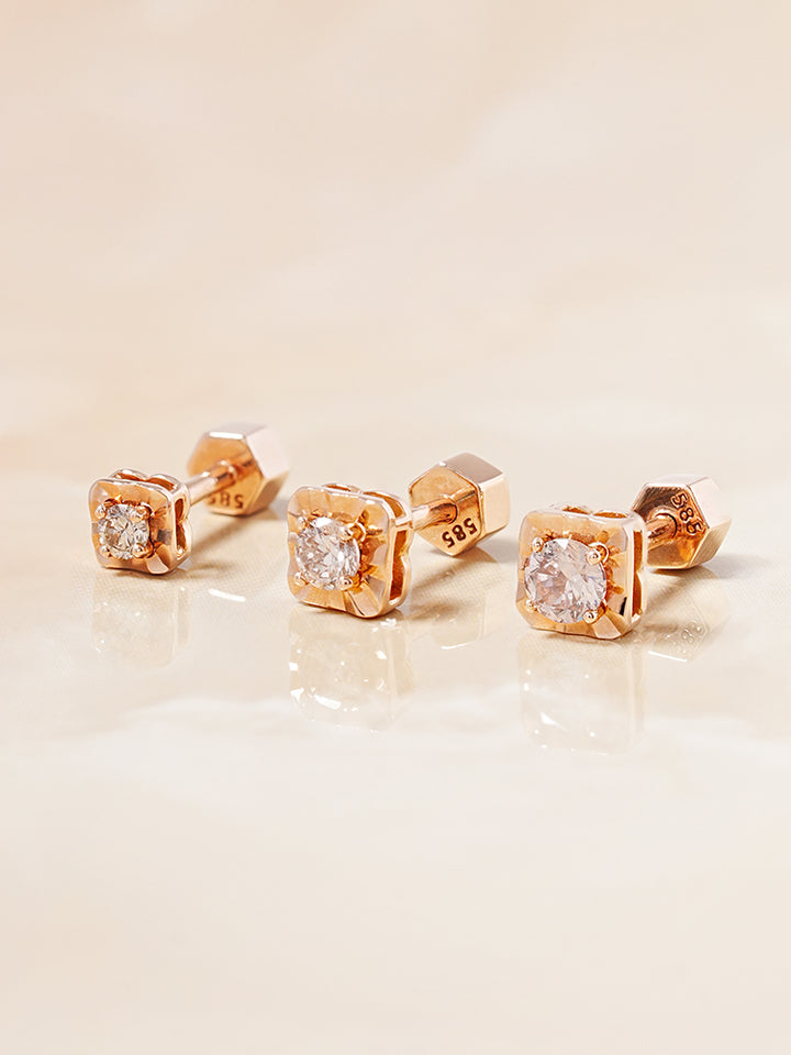 14K Gold Lumilight Golden Square Diamond Cartilage Earring 18G