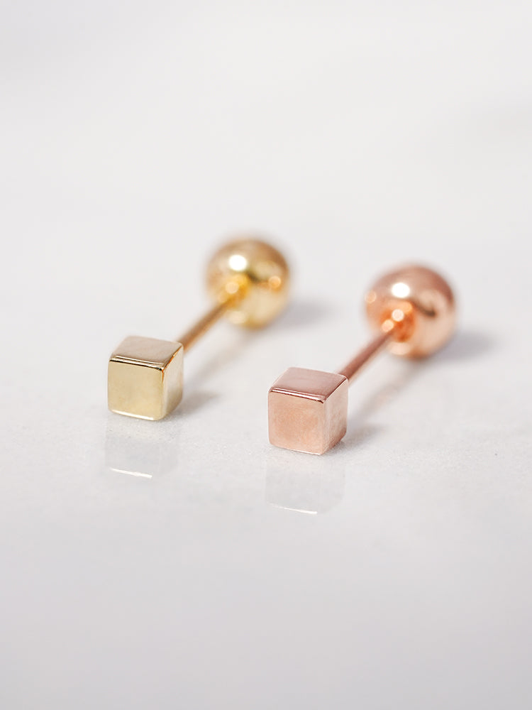 14K Solid Gold Micro Cube Box Cartilage Earring 20G