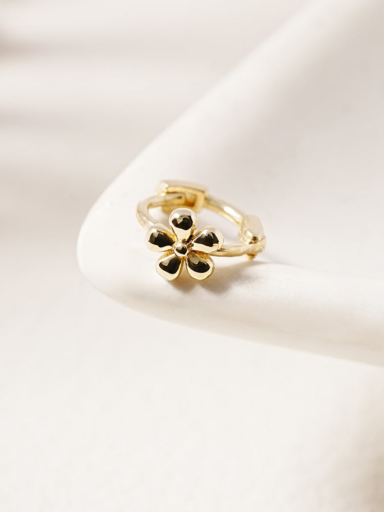 14K 18K Mini Flower Bloom Cartilage Hoop Earring